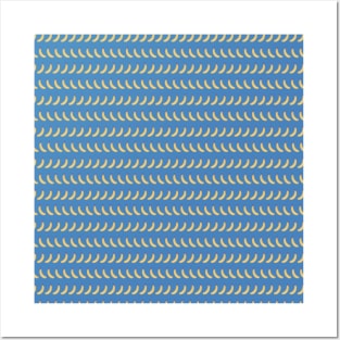 Bananas lined up on a blue background. Bananas in a row. Fruit pattern. Posters and Art